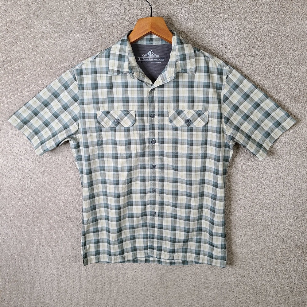 Croft & Barrow Shirt Mens Small Green Plaid Quick-Dry Short Sleeve Button Up